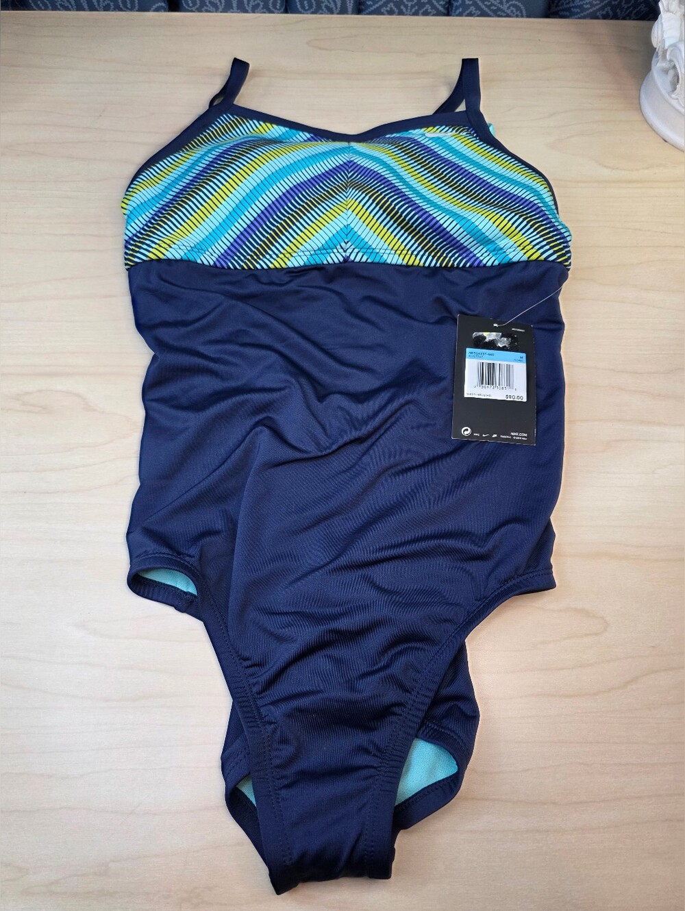 Nike Womens Navy Stripe Double Cross-Back One-Piece Swimsuit Size Medium